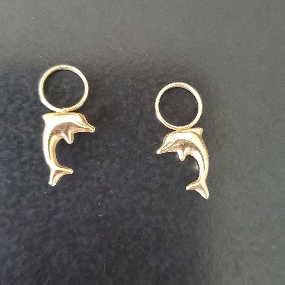 REAL! NEW! 14kt gold earring charms. Dolphin 🐬 put on hoops,hooks,bracelet,neck